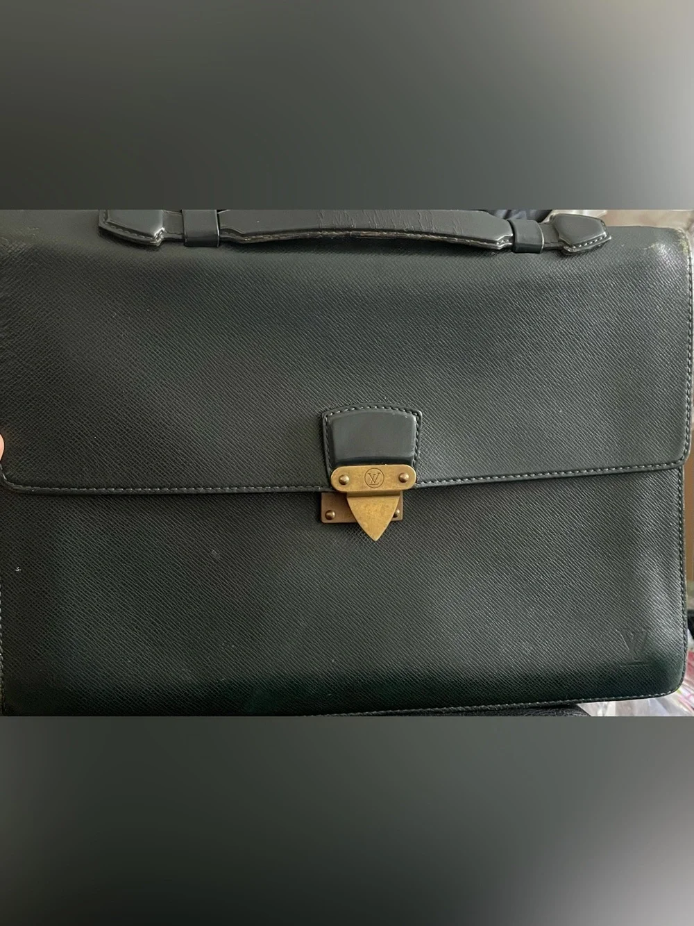 Louis Vuitton Green Briefcase with Brass Lock